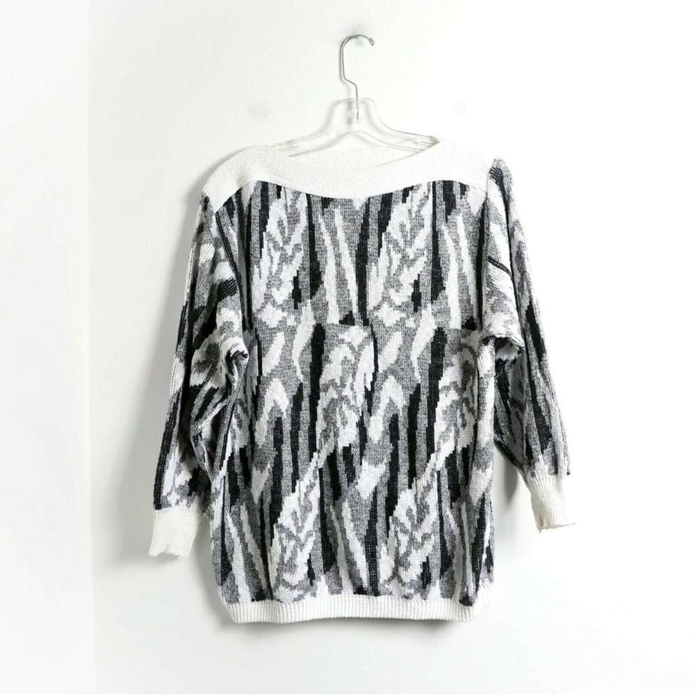 Vintage oversized knit sweater abstract print Helen Harper grey M medium top